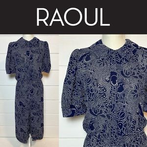 Vintage | Raoul Midi Navy Puff Sleeve Sheer Dress Size US 6